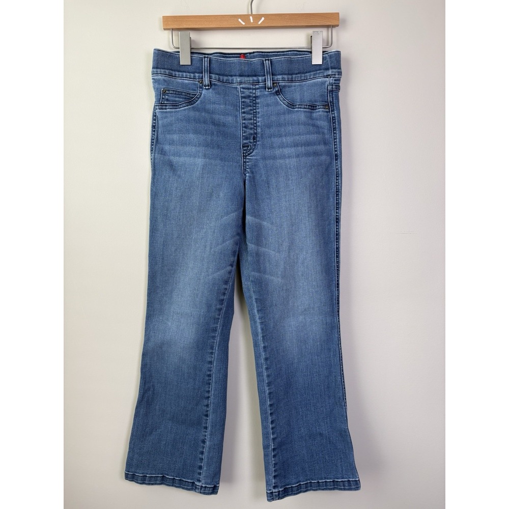 Women's Spanx High-Rise Pull On Flare Jeans Size Large Vintage Indigo Blue